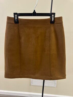 cognac faux suede mini skirt